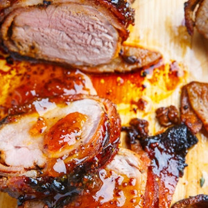Recetas de lomo de cerdo cajún envuelto en tocino glaseado con durazno